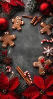 Festive Christmas cookies arranged with decorations and spices for holiday celebrations photo