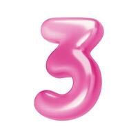 Number pink 3. Foil and chrome balloon number three in 3d style. Realistic design elements isolated on white background. illustration vector