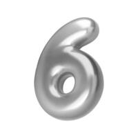 Number silver 6. Foil and chrome balloon number six in 3d style. Realistic design elements isolated on white background. illustration vector