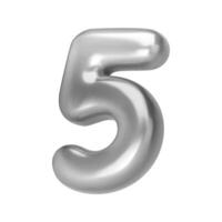Number silver 5. Foil and chrome balloon number five in 3d style. Realistic design elements isolated on white background. illustration vector