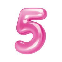 Number pink 5. Foil and chrome balloon number five in 3d style. Realistic design elements isolated on white background. illustration vector