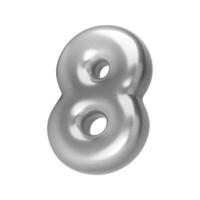 Number silver 8. Foil and chrome balloon number eight in 3d style. Realistic design elements isolated on white background. illustration vector