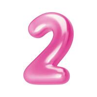 Number pink 2. Foil and chrome balloon number two in 3d style. Realistic design elements isolated on white background. illustration vector