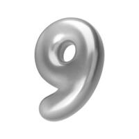 Number silver 9. Foil and chrome balloon number nine in 3d style. Realistic design elements isolated on white background. illustration vector