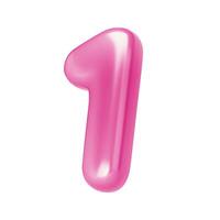 Number pink 1. Foil and chrome balloon number one in 3d style. Realistic design elements isolated on white background. illustration vector