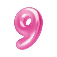 Number pink 9. Foil and chrome balloon number nine in 3d style. Realistic design elements isolated on white background. illustration vector