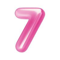 Number pink 7. Foil and chrome balloon number seven in 3d style. Realistic design elements isolated on white background. illustration vector