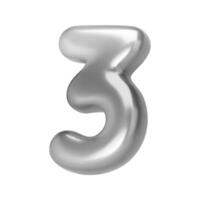 Number silver 3. Foil and chrome balloon number three in 3d style. Realistic design elements isolated on white background. illustration vector