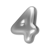 Number silver 4. Foil and chrome balloon number four in 3d style. Realistic design elements isolated on white background. illustration vector