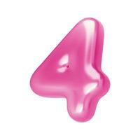 Number pink 4. Foil and chrome balloon number four in 3d style. Realistic design elements isolated on white background. illustration vector