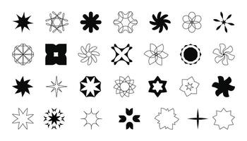 set of brutalist geometric shapes. Trendy geometric forms, simple outlined figures, y2k style. Abstract graphic monochrome elements. vector