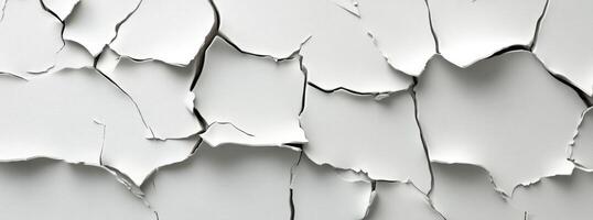 Detailed view of peeling white paint on a wall revealing cracks and textures photo
