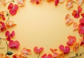 Bright floral arrangement on a yellow background showcasing vibrant petals and natural beauty photo