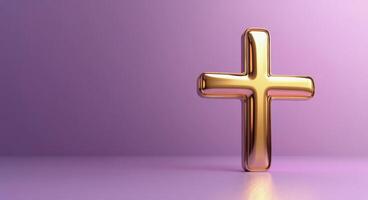 A golden cross set against a smooth purple background for religious symbolism and decoration photo