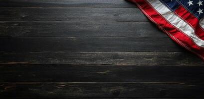 Rustic wooden backdrop with an American flag displayed in the corner during daylight hours photo