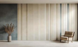 Elegant striped walls with a stylish chair in a modern living space at bright midday photo