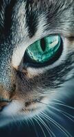 Close-up view of a cat's striking green eye revealing its intricate details and textures photo