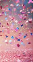 Colorful confetti cascading over a sparkling background in a festive celebration atmosphere photo