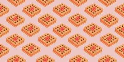 Seamless pattern with waffles and various fillings. illustration of waffles in the style of kawaii, pastries for breakfast, sweet snacks. vector