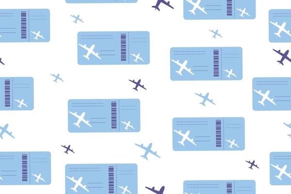 Seamless pattern of plane tickets. Boarding pass for the plane.