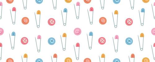 seamless pattern using sewing tools. Illustration of safety pins and buttons. illustration vector