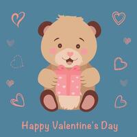 A cute teddy bear holds a gift in its paws. Drawing for Valentine's Day, Teddy Bear Day. illustration. . illustration vector