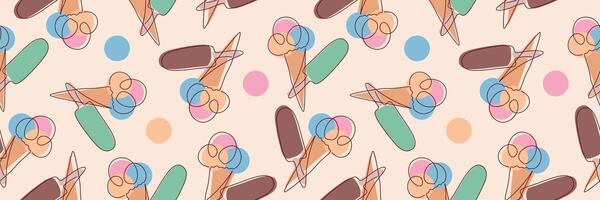 Seamless ice cream pattern. Ice cream line illustration background. vector