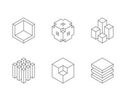 Black and white Cube logo, geometric design. Set box logotype company, trendy techno emblem in isometric 3D style. vector