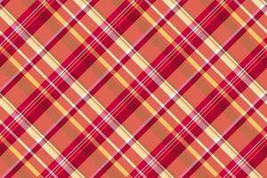 Kilt seamless fabric, 50s plaid background pattern. Length texture tartan check textile in red and orange colors. vector