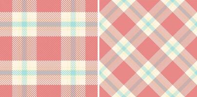 Tartan plaid check of textile pattern with a background seamless fabric texture. Set in kids colors for pillow arrangement on bed. vector