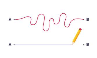 Complex and easy simple way from point A to B flat style design illustration. vector