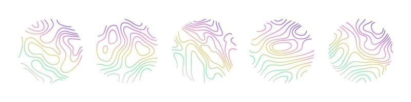 Circular wood rings or topographic map lines texture set. Wood tree topographic abstract lines flat style design illustration. vector