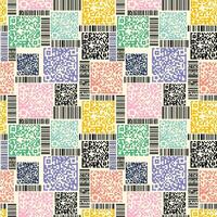 Bar code and Qr code seamless pattern design. Modern black and colorful product code and Qr bar labels pattern vector