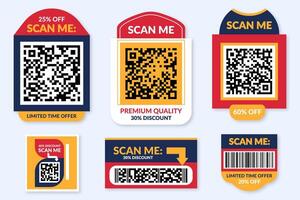 QR code scan me sticker set for smartphone scanning. Collection of modern colourful Scan me QR code labels vector