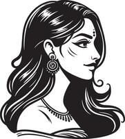 Monochrome Indian Woman Portrait, Minimalist Line Art with Simple Design vector