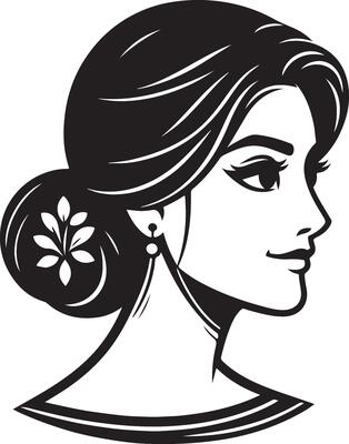 Monochrome Portrait of Indian Woman, Minimalist Line Drawing in Elegant Style