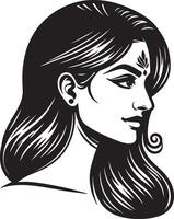 Clean and Simplistic Portrait of Indian Woman, Minimalist Line Drawing Style vector