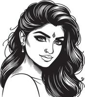 Black and White Portrait of Indian Woman, Simplified Line Drawing with Minimalist Details vector