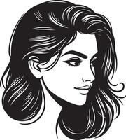 Minimalist Portrait of Indian Woman in , Black and White Line Drawing in Simple Design vector