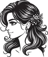 Monochrome Indian Woman Portrait, Simplified Line Drawing in Minimalist Style vector