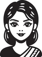 Minimalist Indian Woman Portrait in , Black and White Line Drawing with Clean Design vector