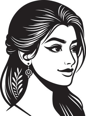 Minimalist Indian Woman Illustration in , Simplified Line Drawing with Elegant Style