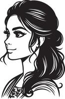 Stylized Black and White Portrait of Indian Woman, Minimalist Line Drawing with Simple Design vector