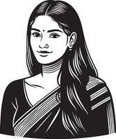 Black and White Indian Woman Portrait, Minimalist Art with Clean Lines and Elegant Style vector