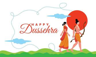 Dussehra Celebration with Ram and Sita in Front of Sun and Clouds in the Background vector