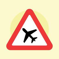 A red and white triangle sign with an airplane vector