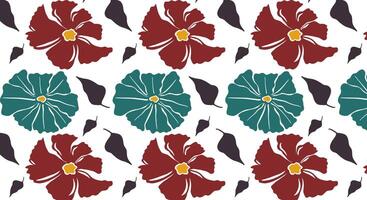 A pattern with red and blue flowers on it vector