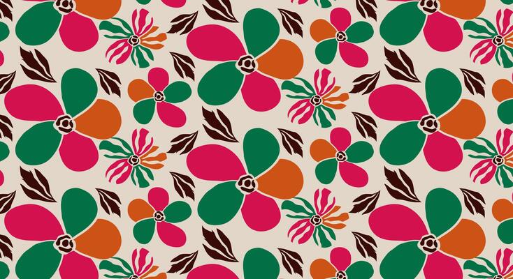 A colorful floral pattern with brown, green and orange flowers