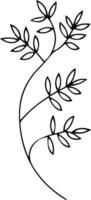 A black and white drawing of a branch with leaves vector