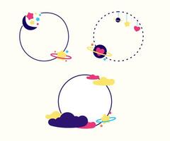 Set of flat frames with clouds, planets and hearts vector